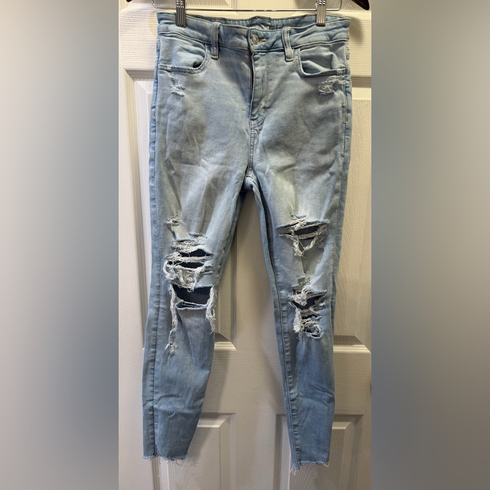 American Eagle Outfitters Light Blue Ripped Jeggings - Picture 2 of 4